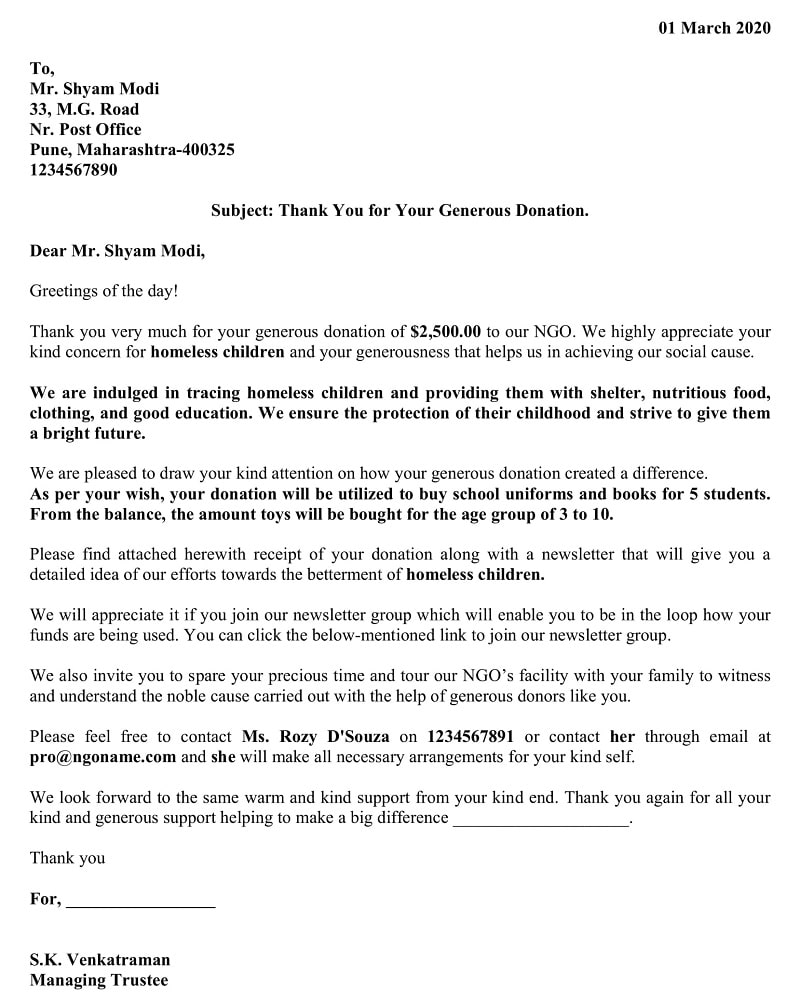 Receipt Of Donation Letter Template