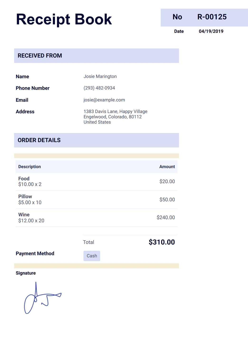 Receipt Of Payment Template