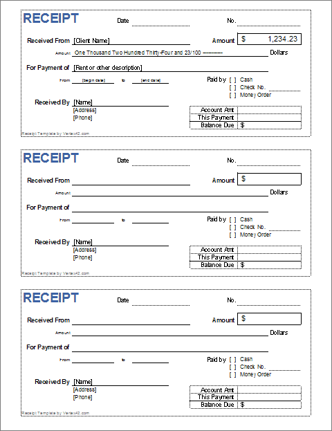 Receipt Of Payment Template