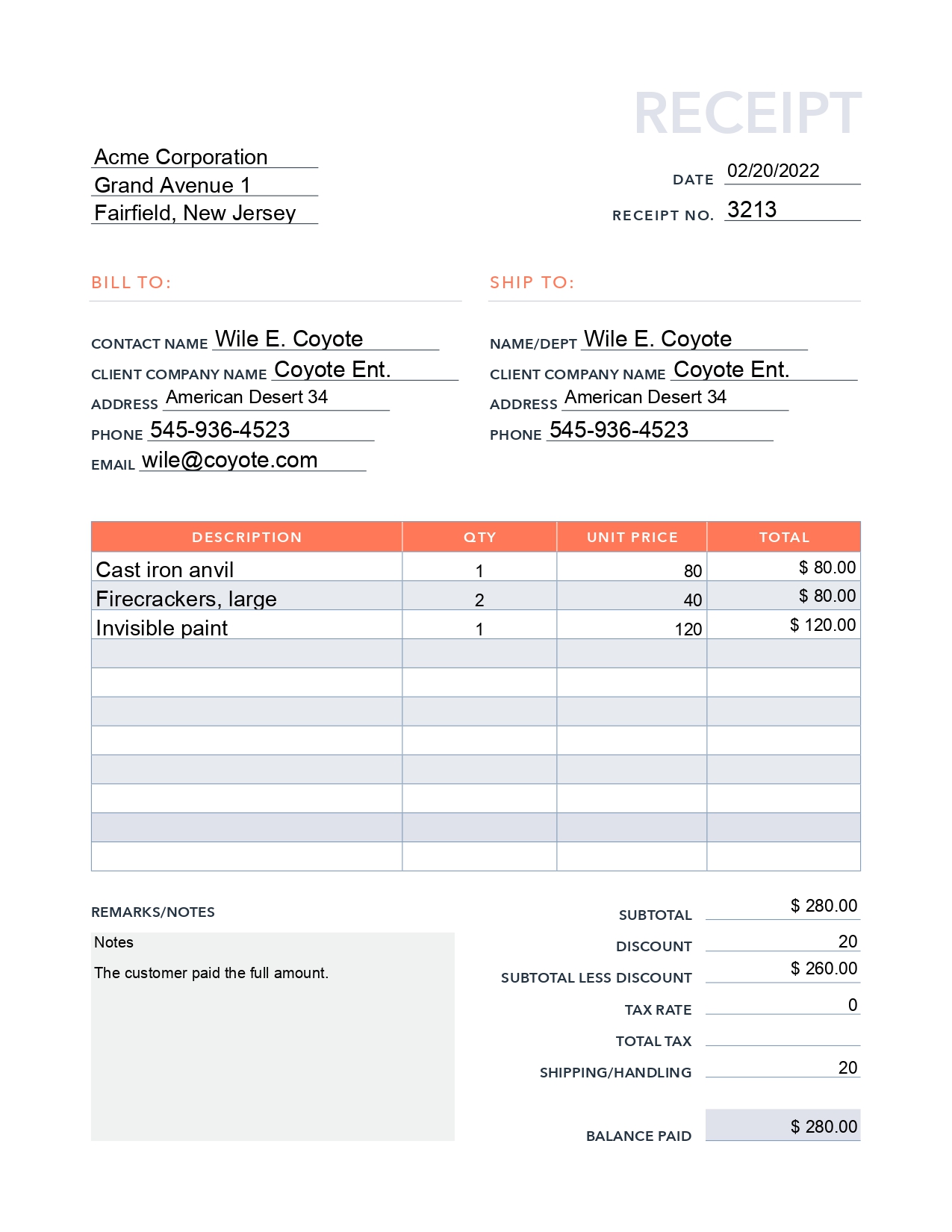 Receipt Of Payment Template