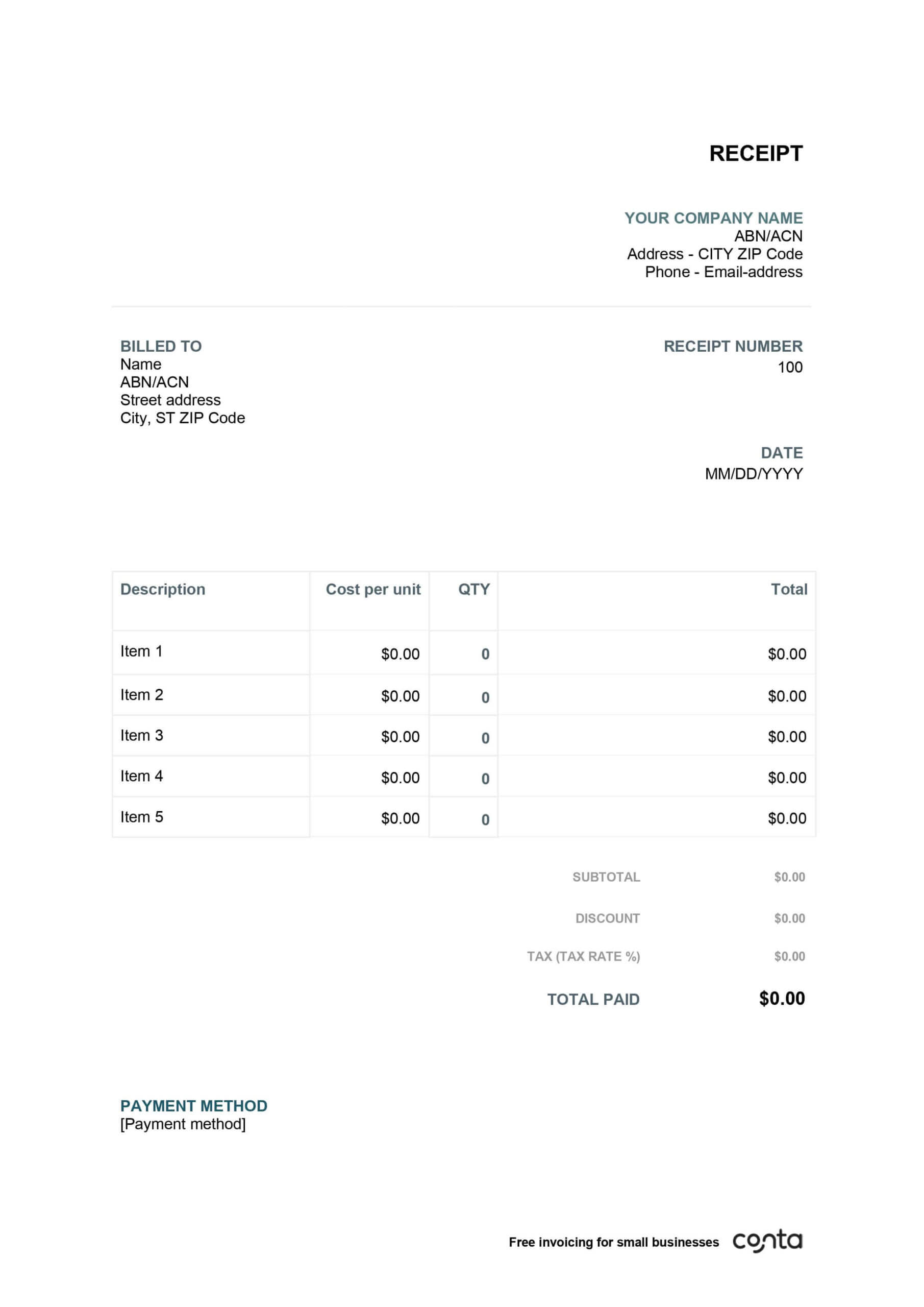Receipt Of Payment Template