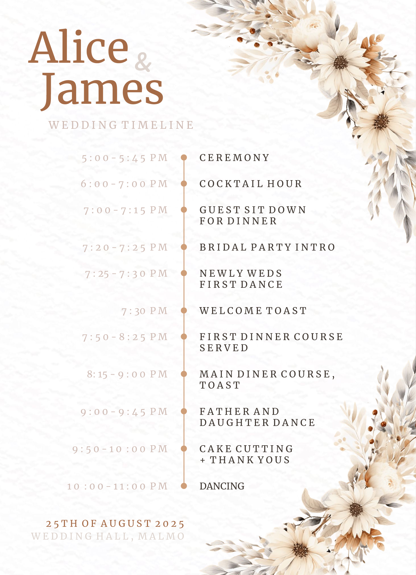 Reception Schedule Template