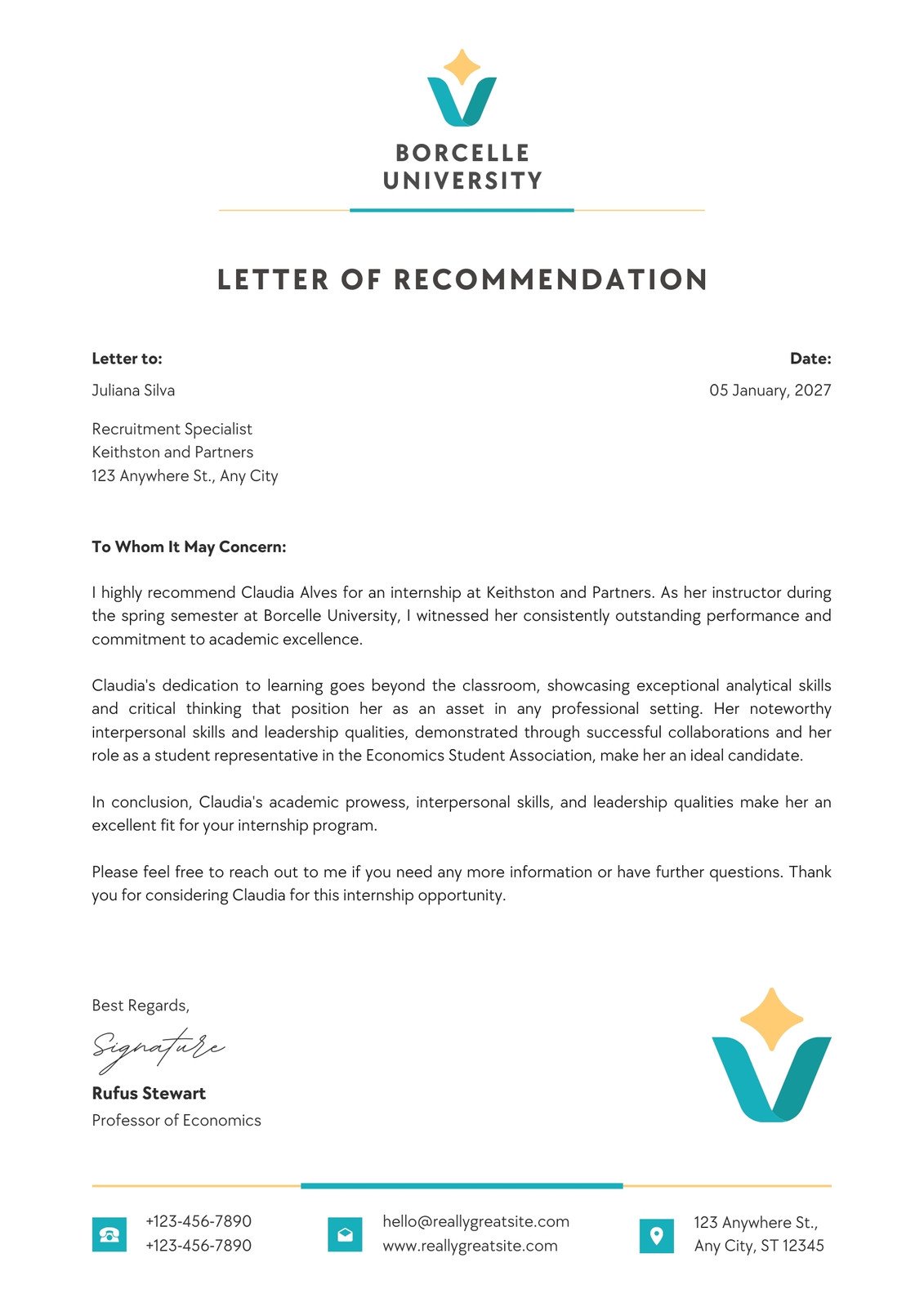 Recommendation Letter Template for Students