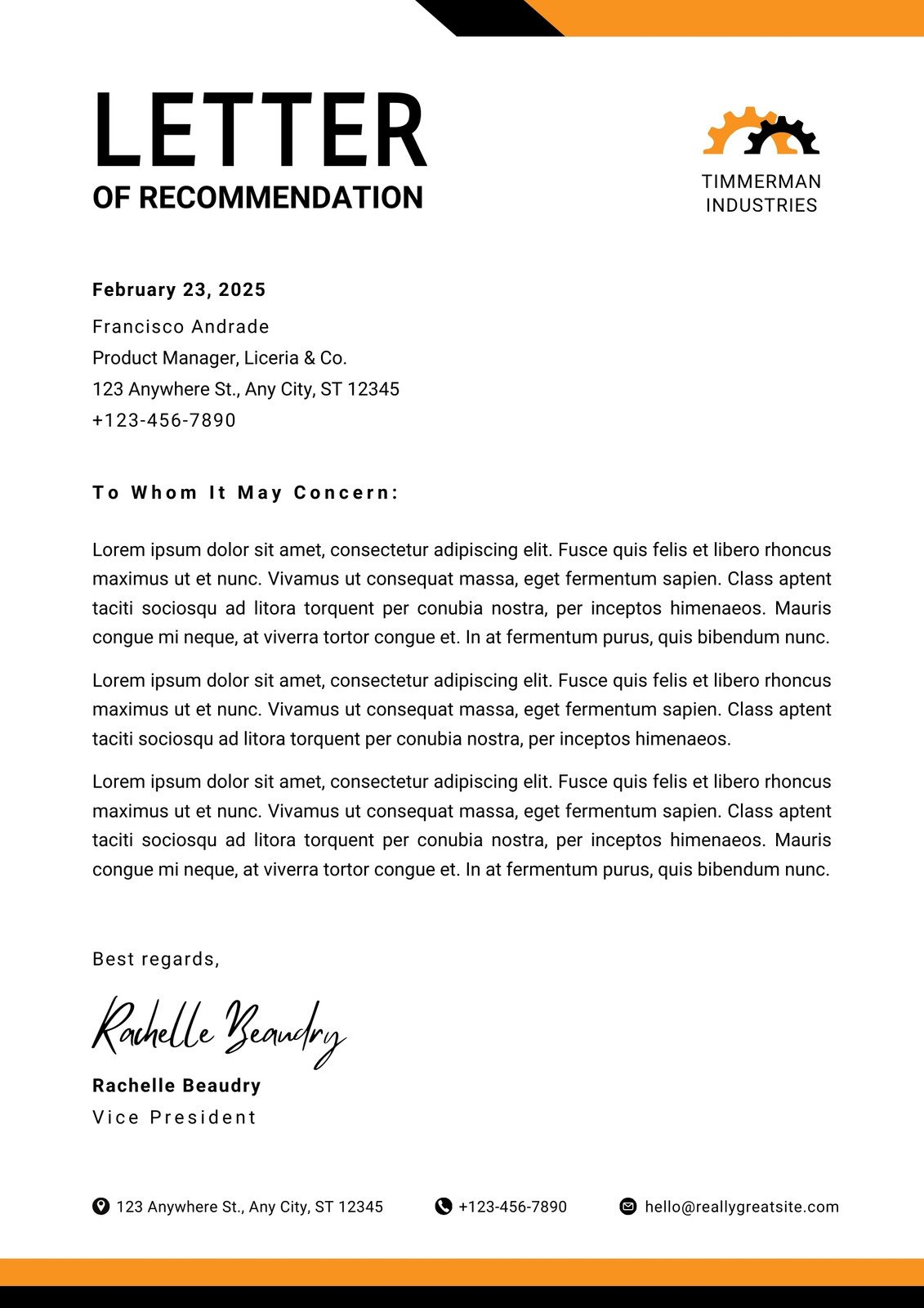 Recommendation Letter Template for Students