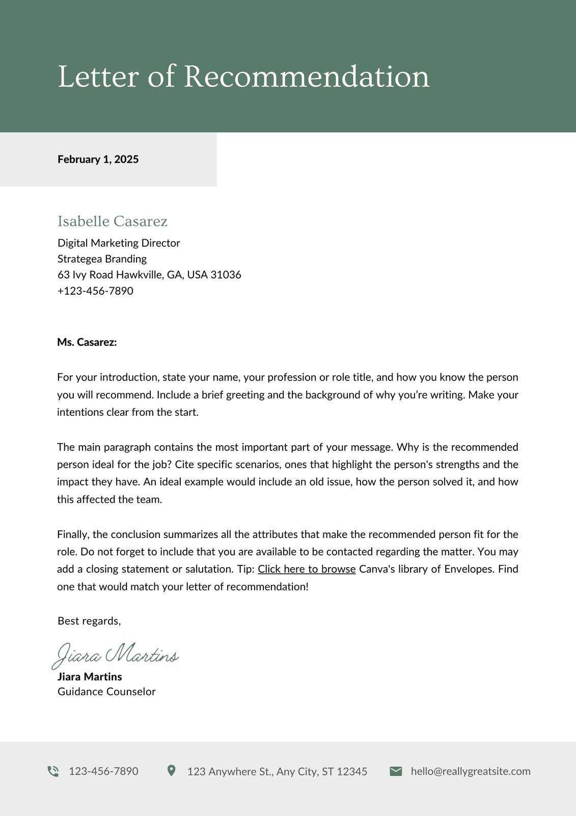 Recommendation Letter Template for a Job