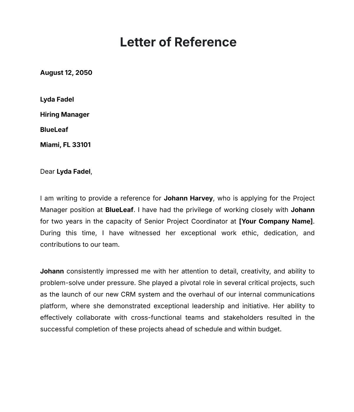 Recommendation Letter Template for a Job