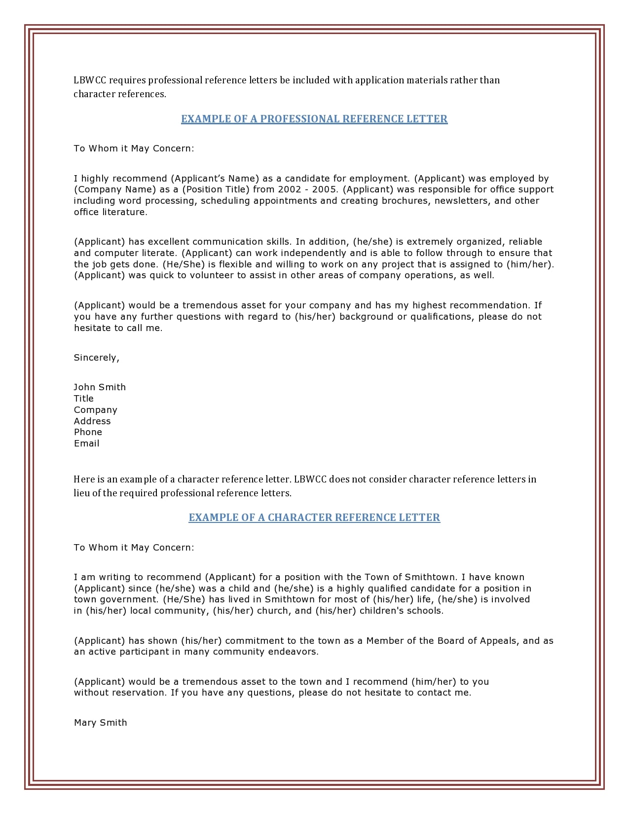Recommendation Letter Template for a Job