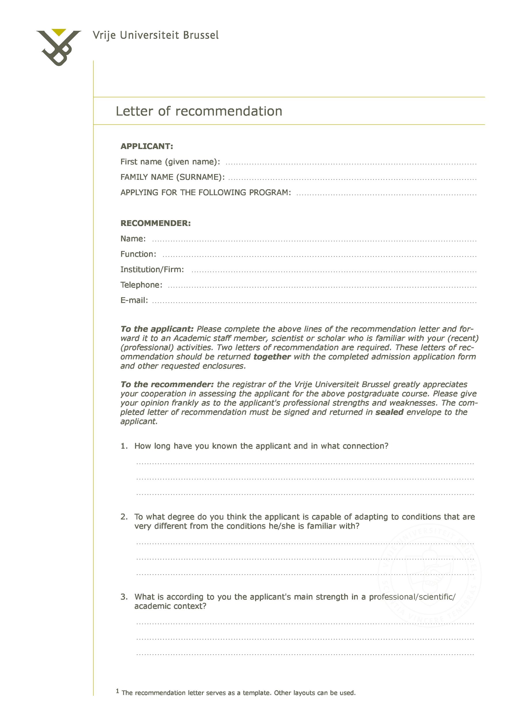 Recommendation Letter Template for a Job