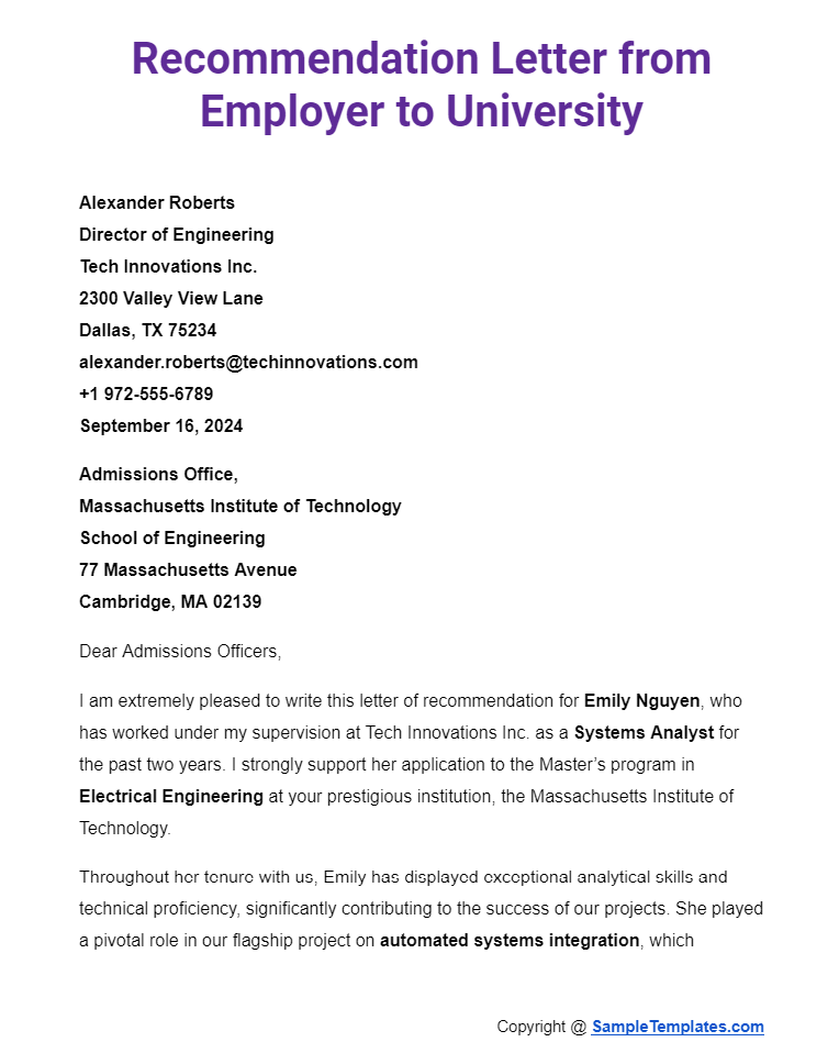 Recommendation Letter Template for a Job