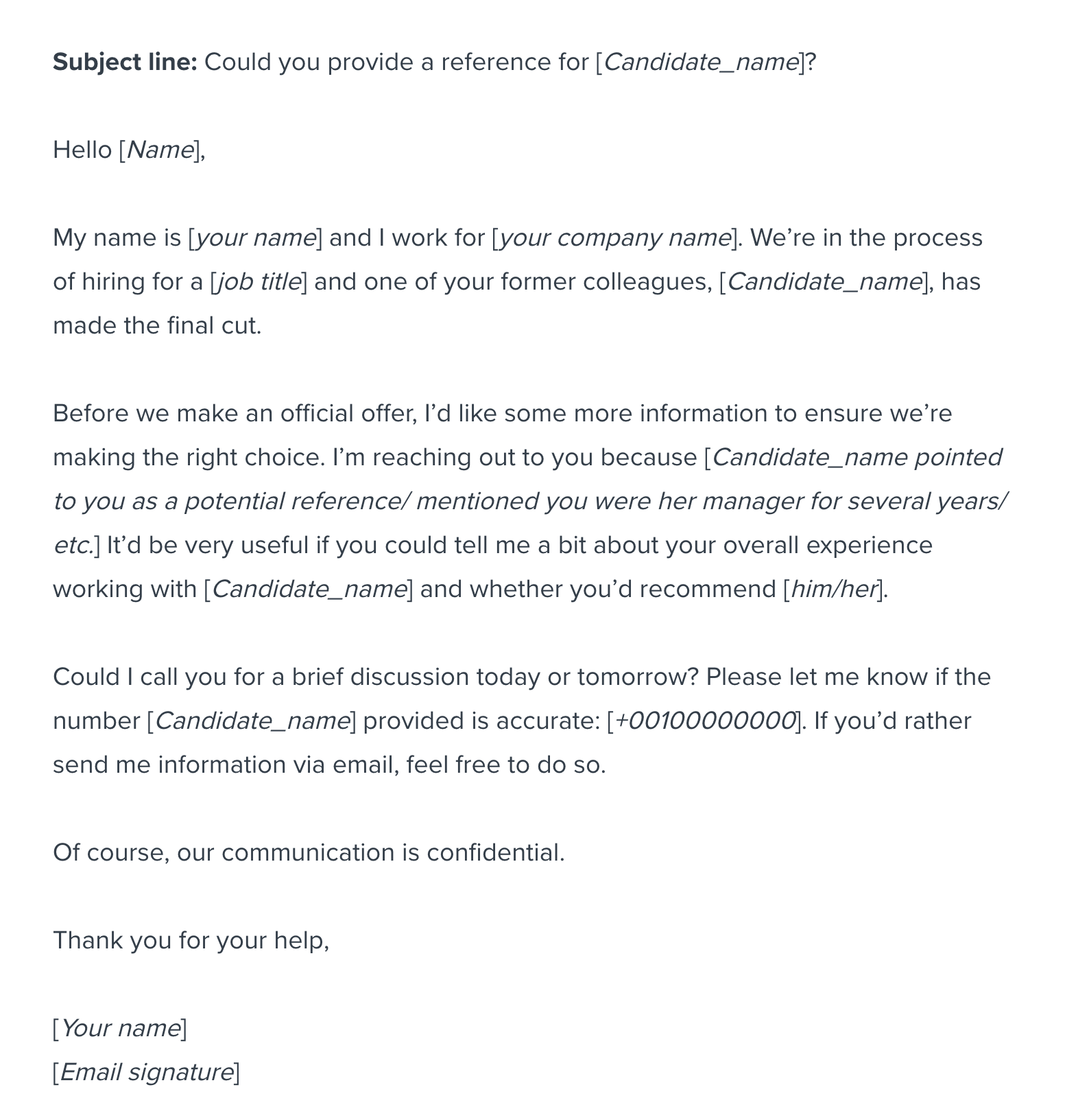 Recommendation Letter Template for a Job