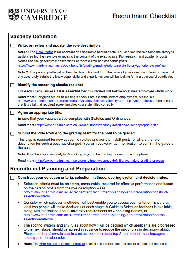 Recruiting Checklist Template