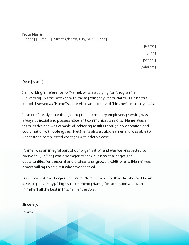 Reference Letter Template for an Employee