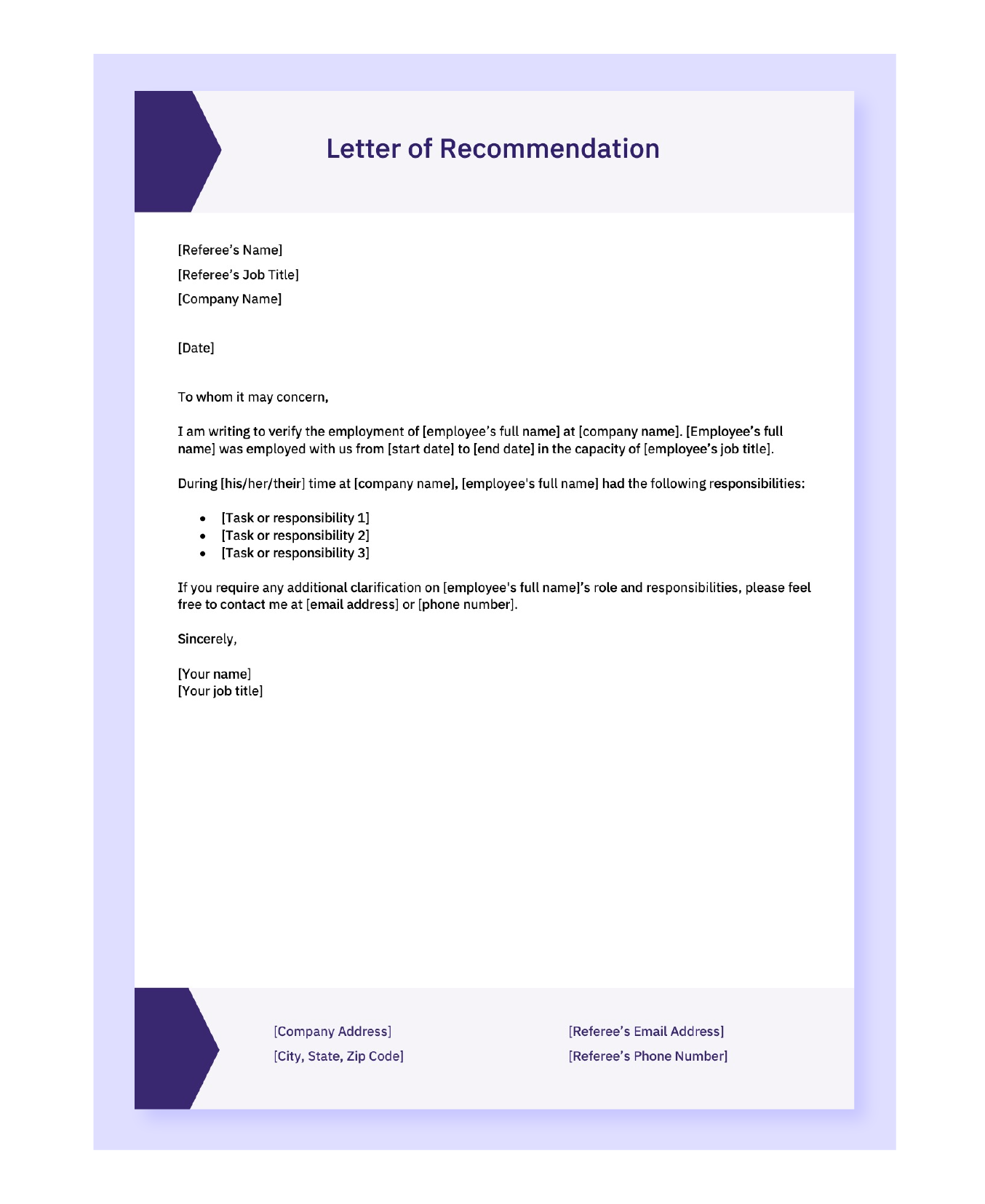 Reference Letter Template for an Employee