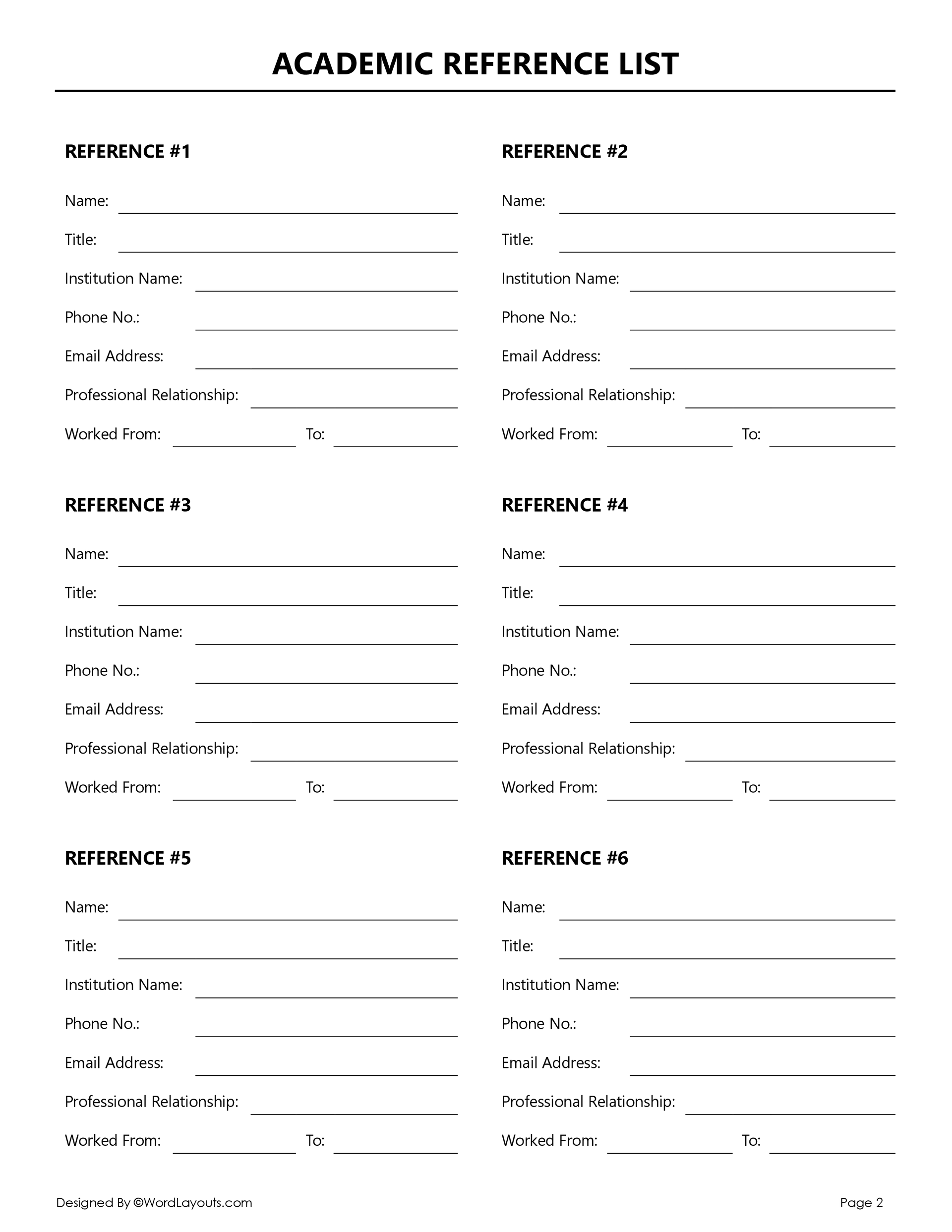 Reference List Template Sample Reference List Template Sample