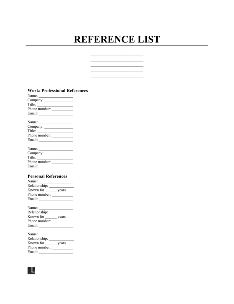 Reference List Template Reference List Template
