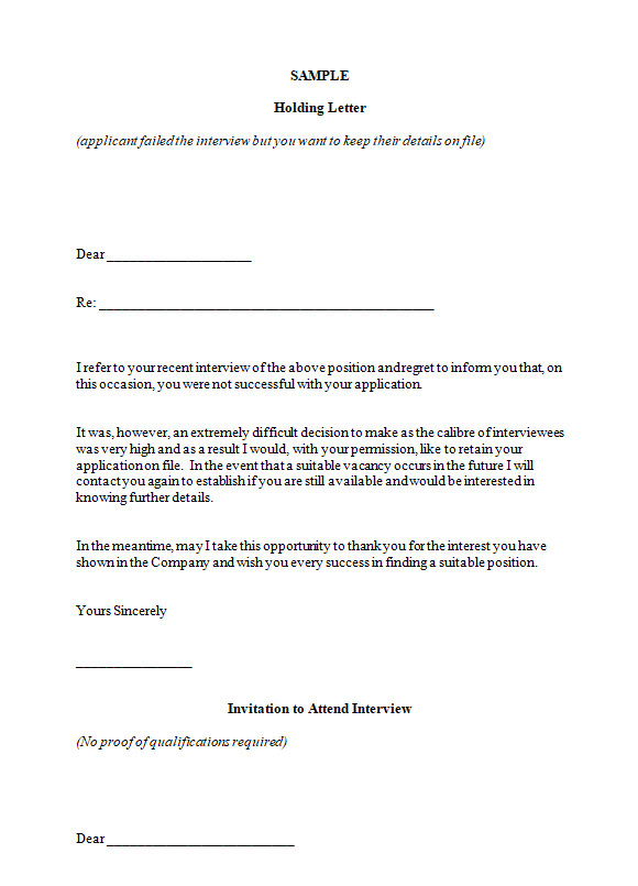 Rejection Job Letter Template