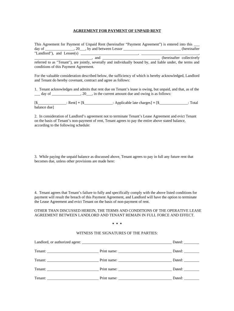 Rent Payment Agreement Template