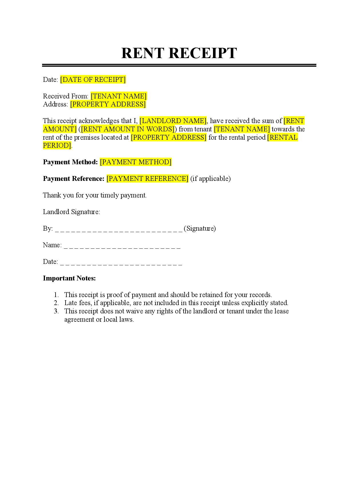Rent Receipt Template Rent Receipt Template