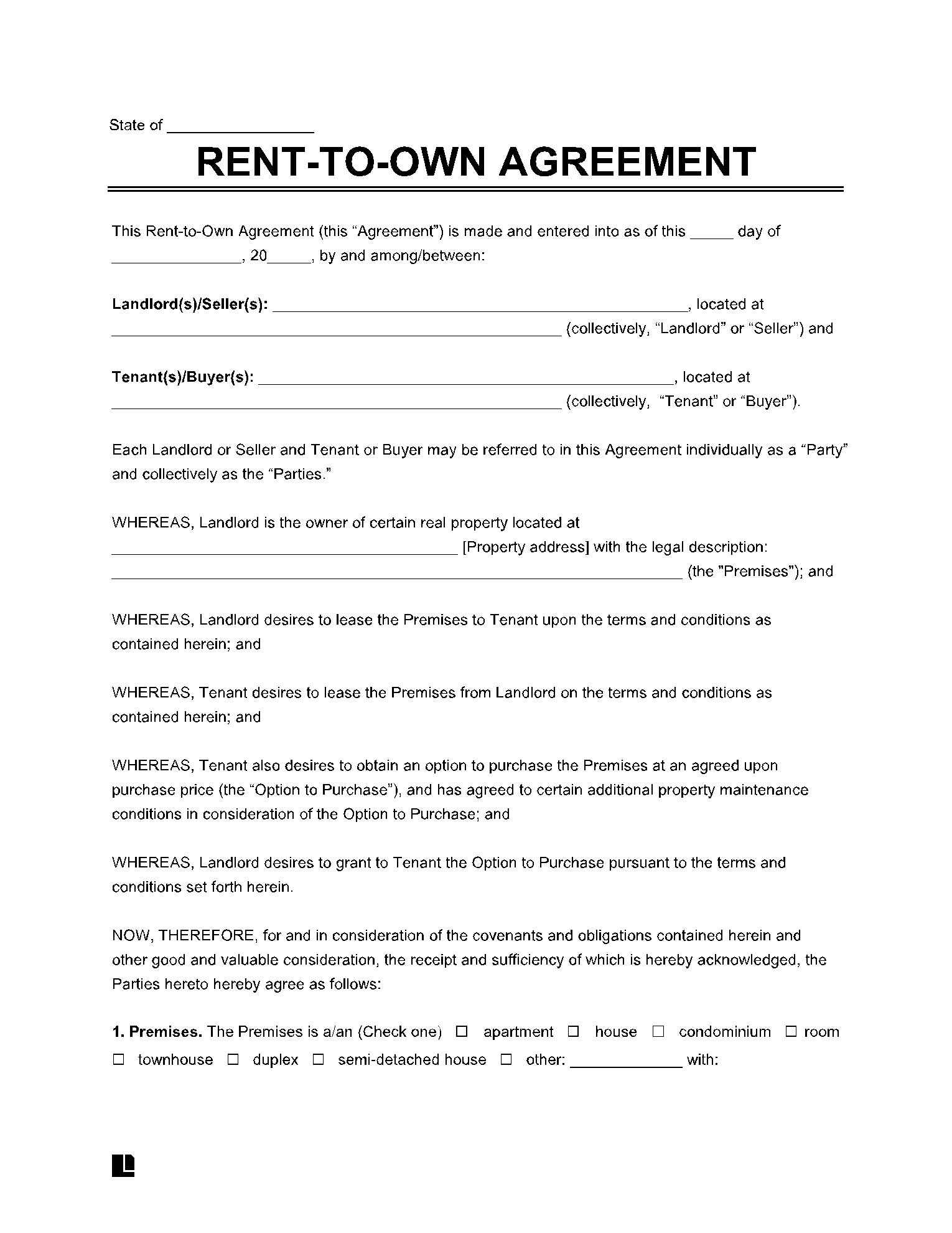 Rent To Own Agreement Template