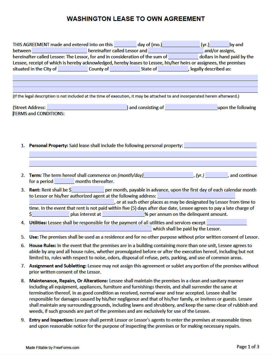 Rent To Own Agreement Template