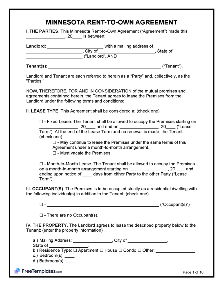Rent To Own Agreement Template