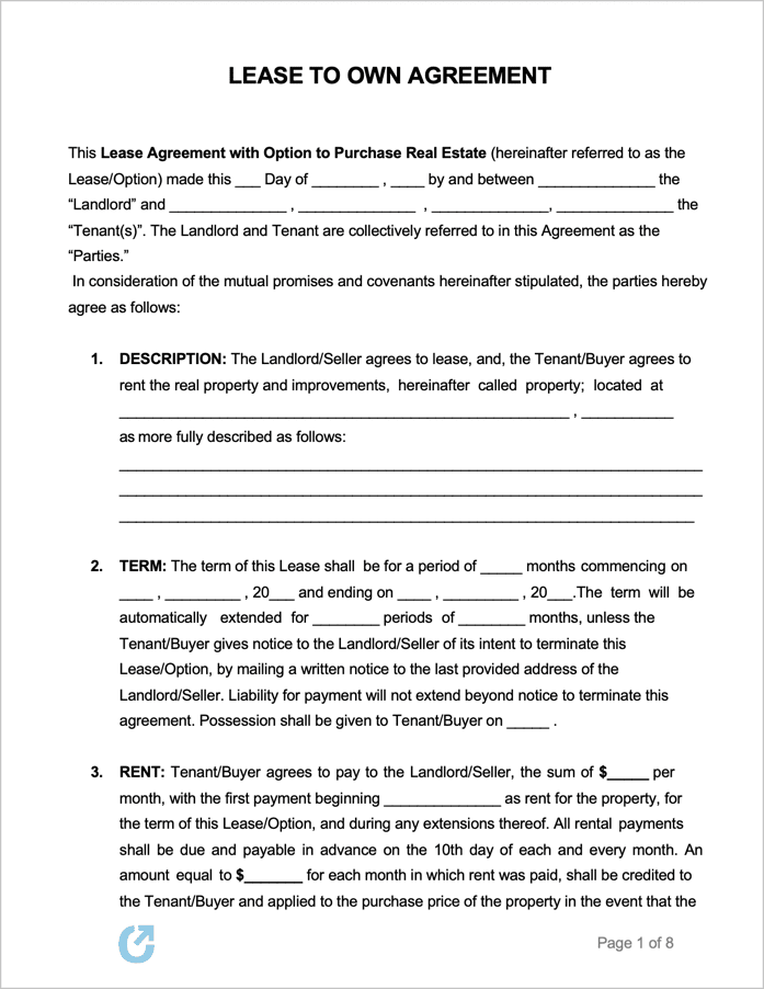 Rent To Own Agreement Template