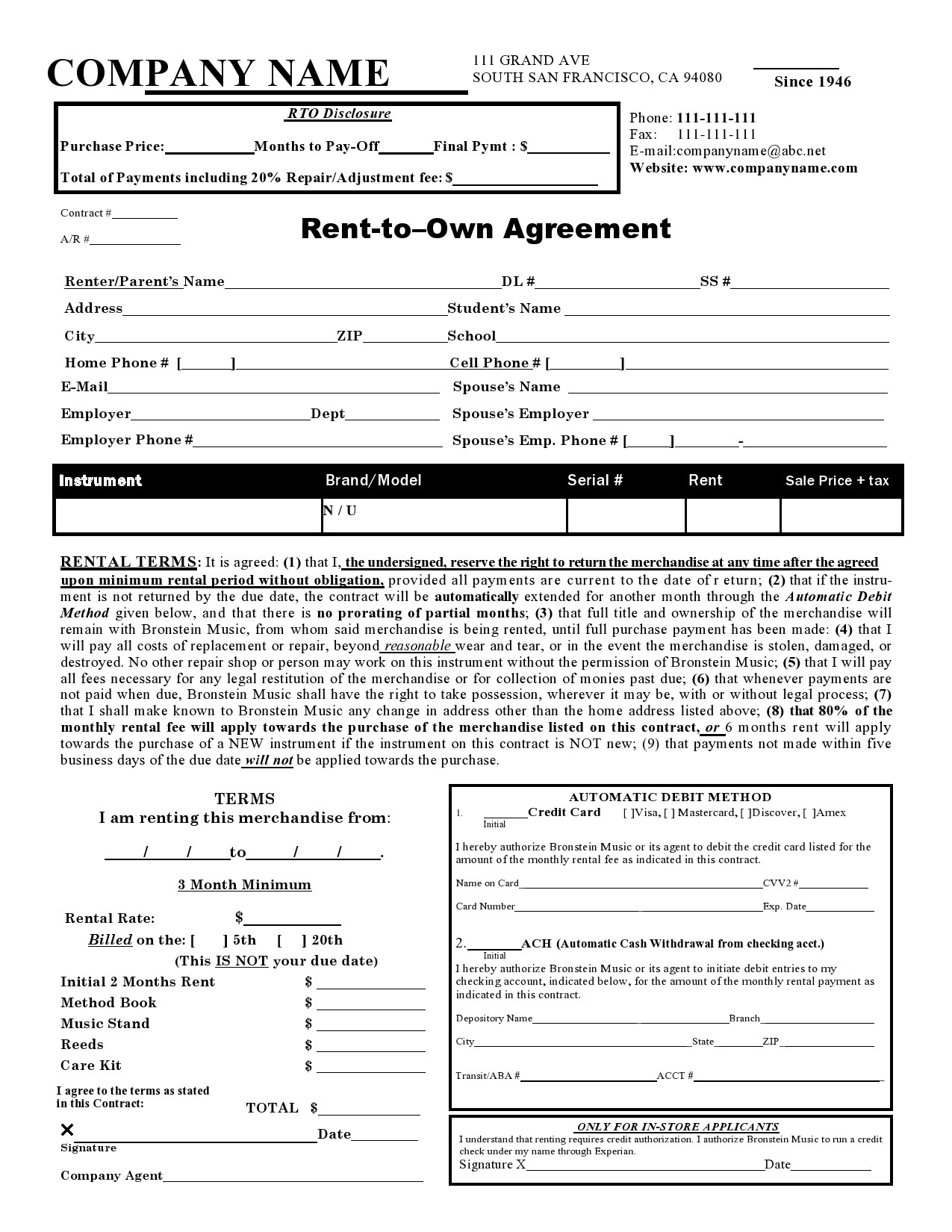 Rent To Own Agreement Template