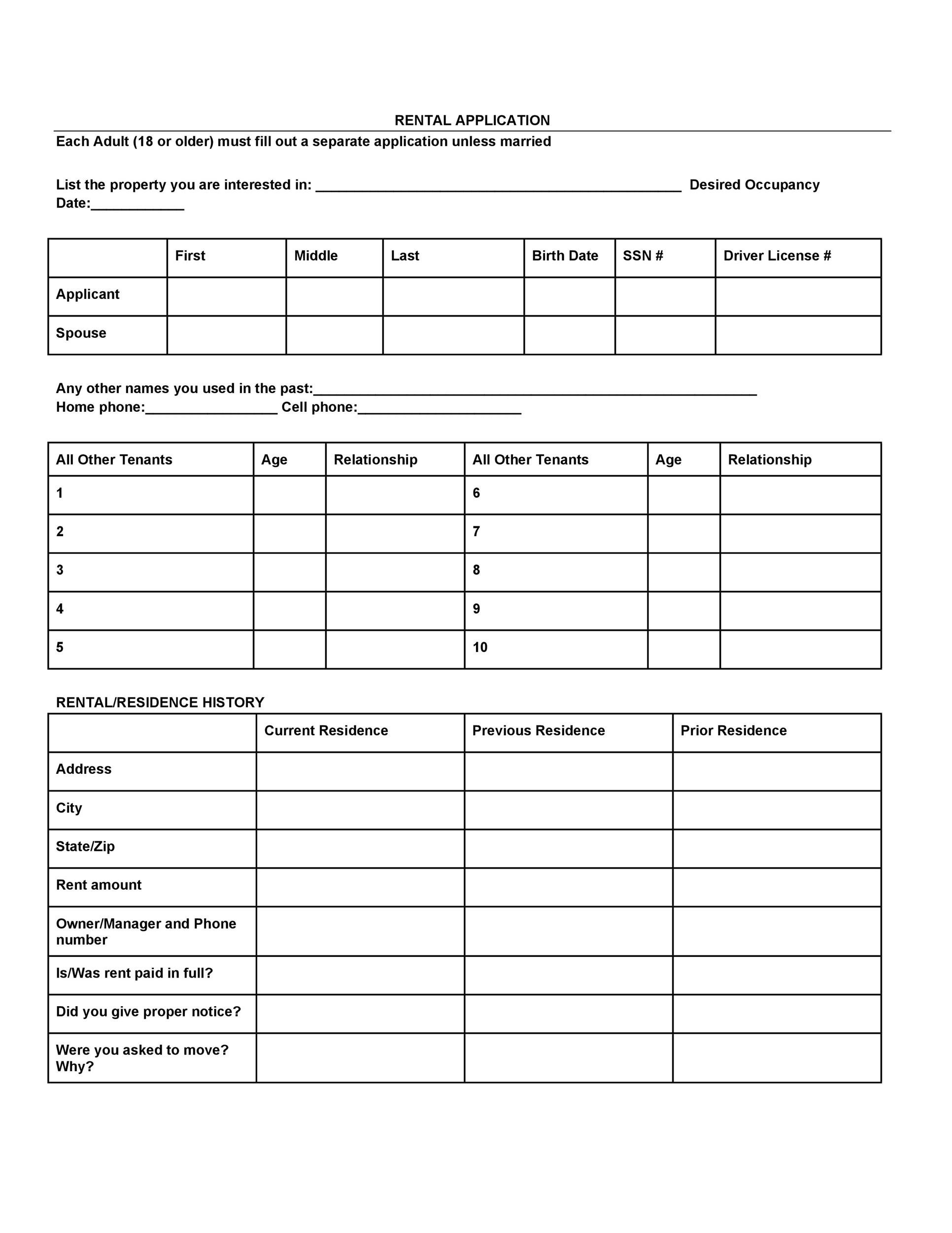 Rental Application Template