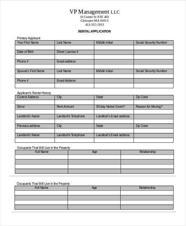 Rental Application Template