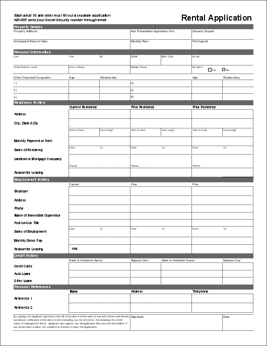 Rental Application Template