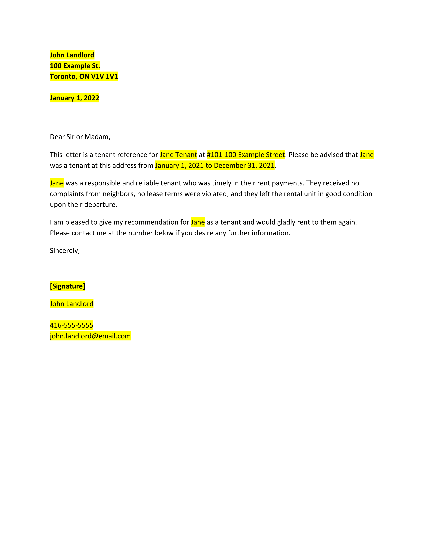 Rental Reference Letter Template Rental Reference Letter Template