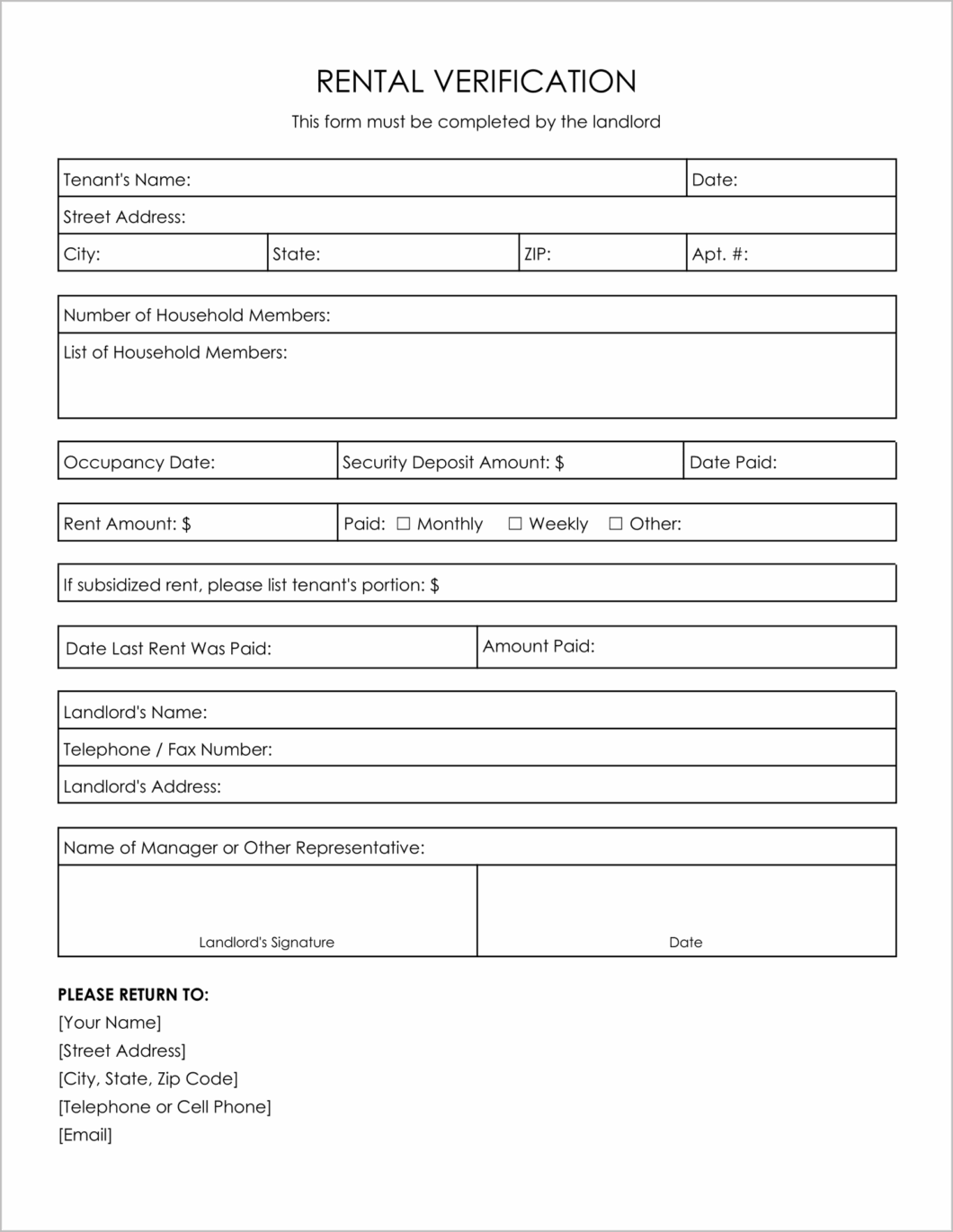 Rental Verification Form