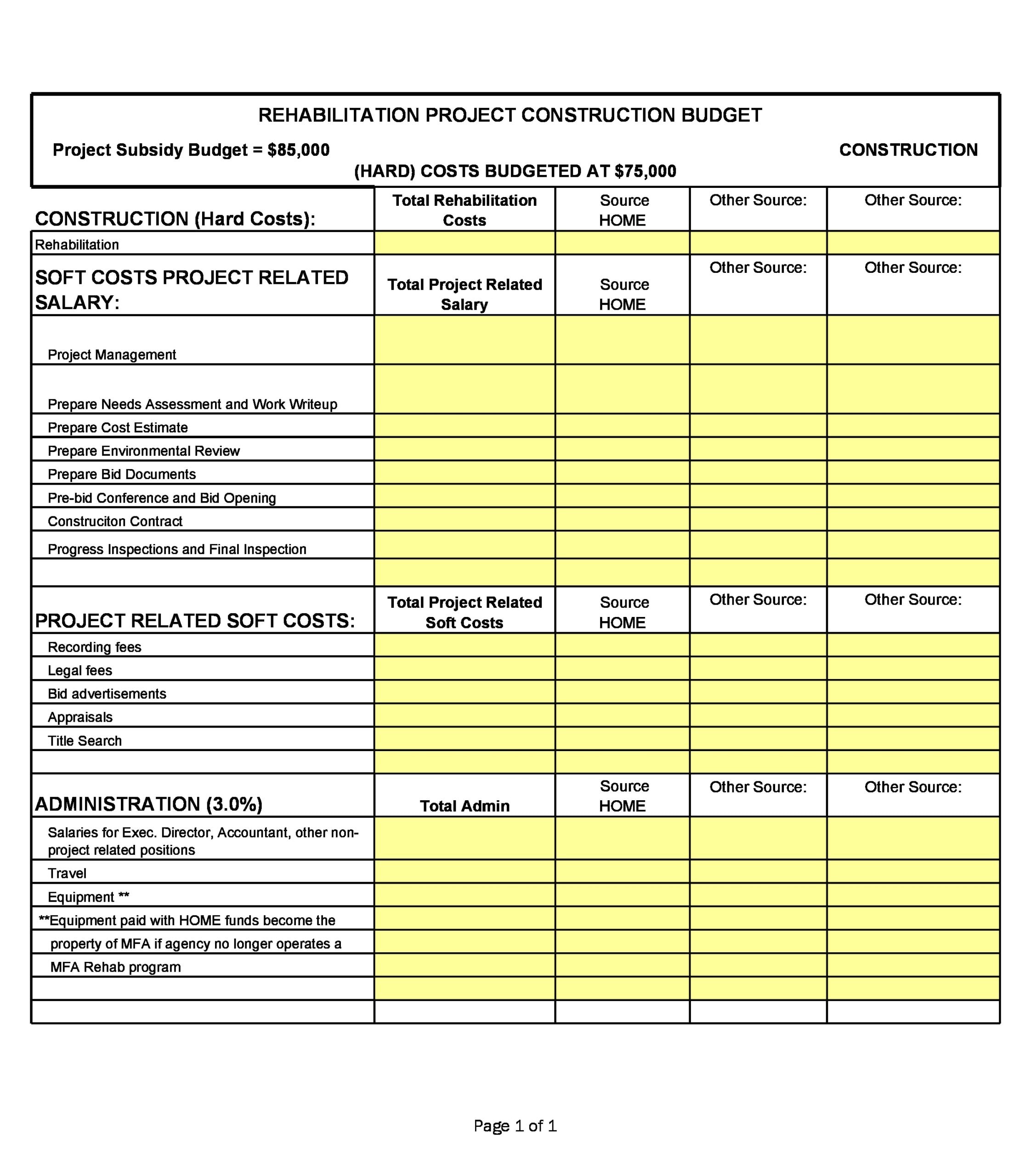 Residential Construction Budget Template