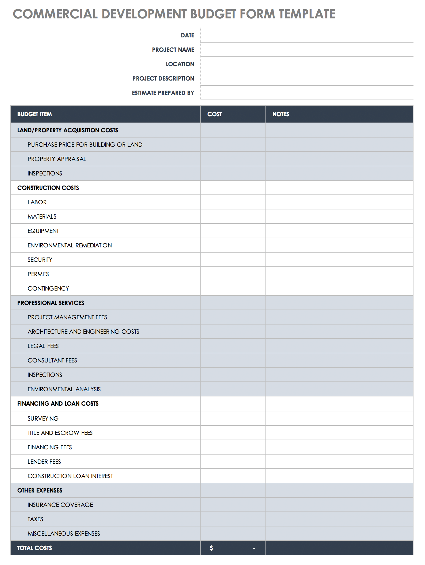 Residential Construction Budget Template