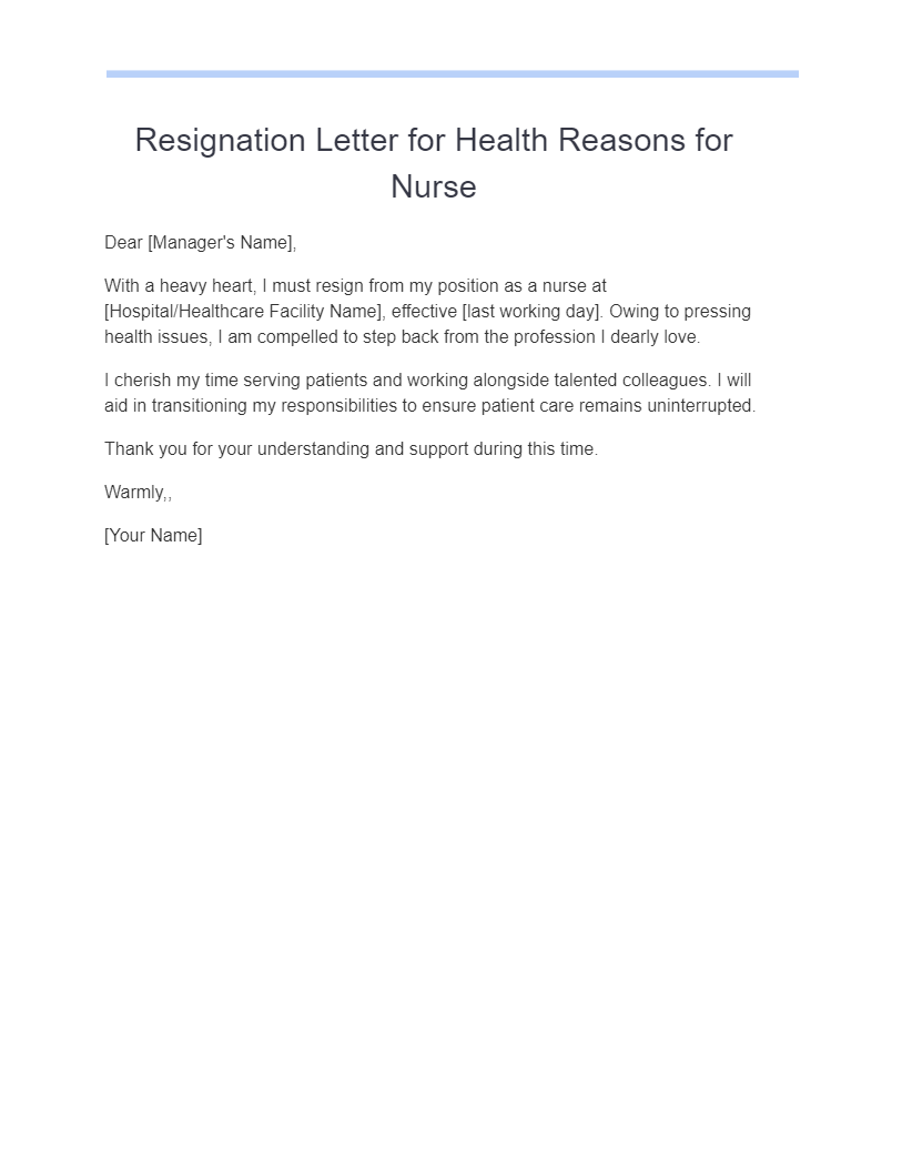 Resignation Letter Template for Nurses