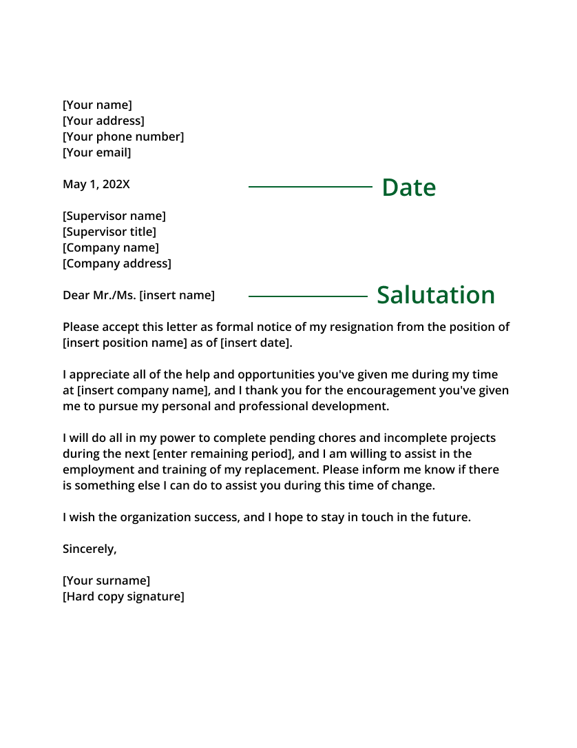 Resignation Letter Template for a Job