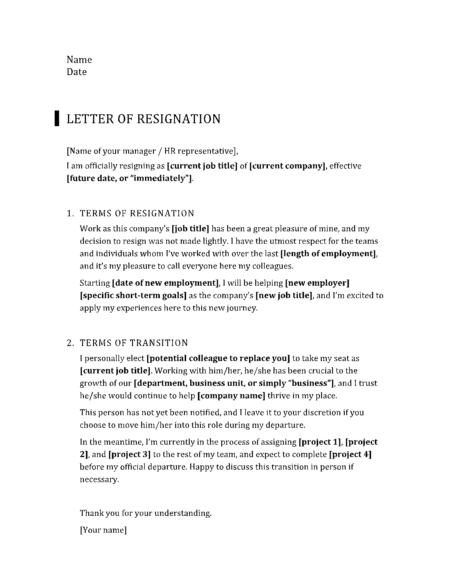 Resignation Letter Template for a Job