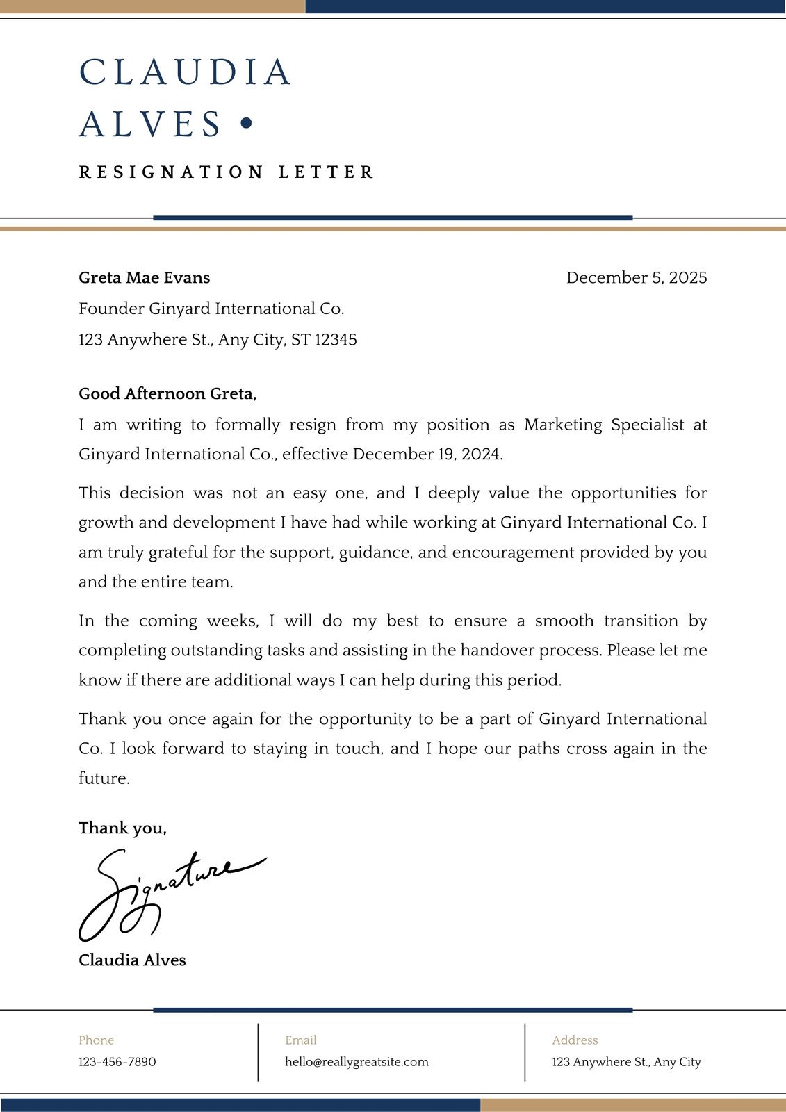 Resignation Letter Template for a Job