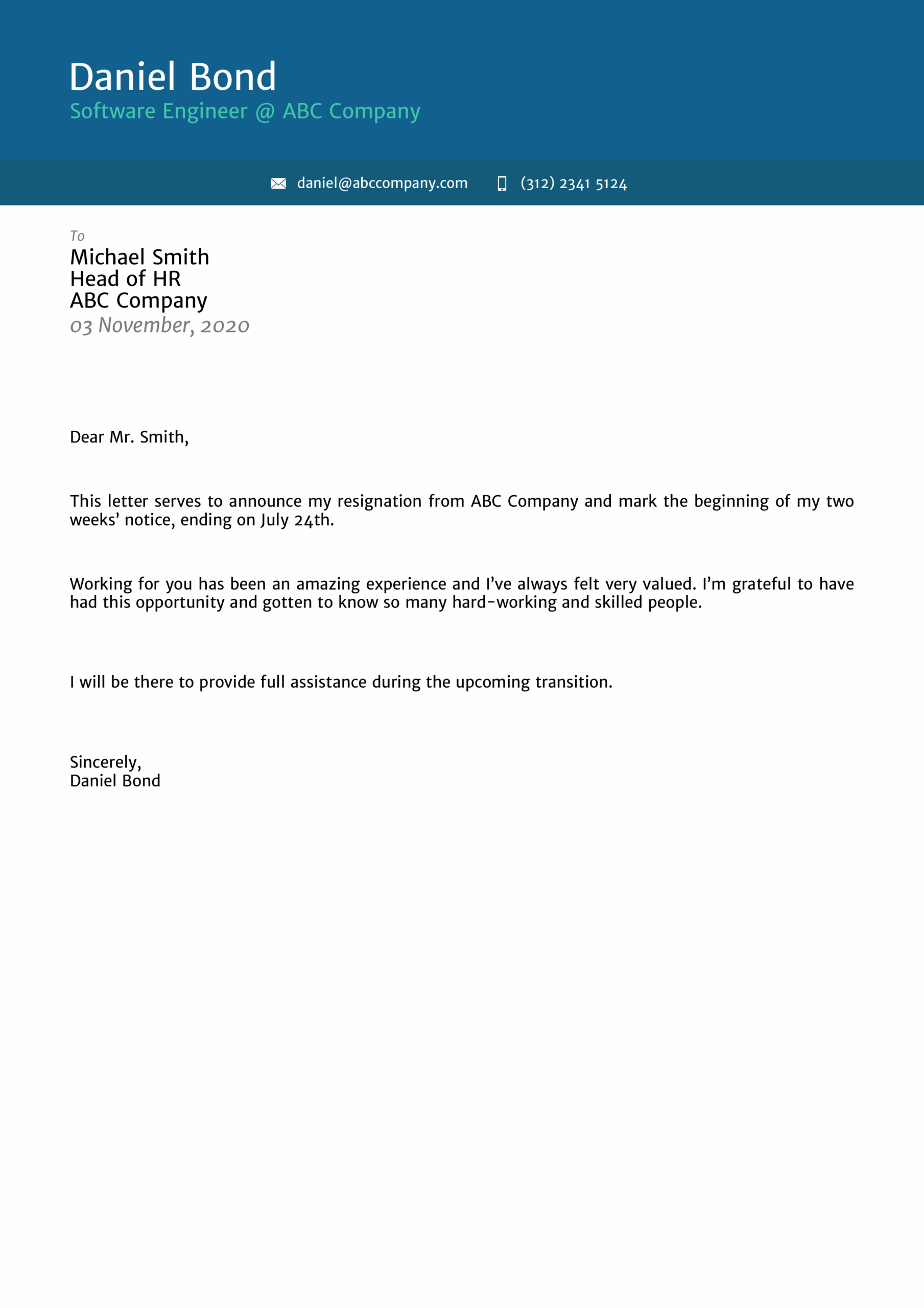 Resignation Letter Template without Notice