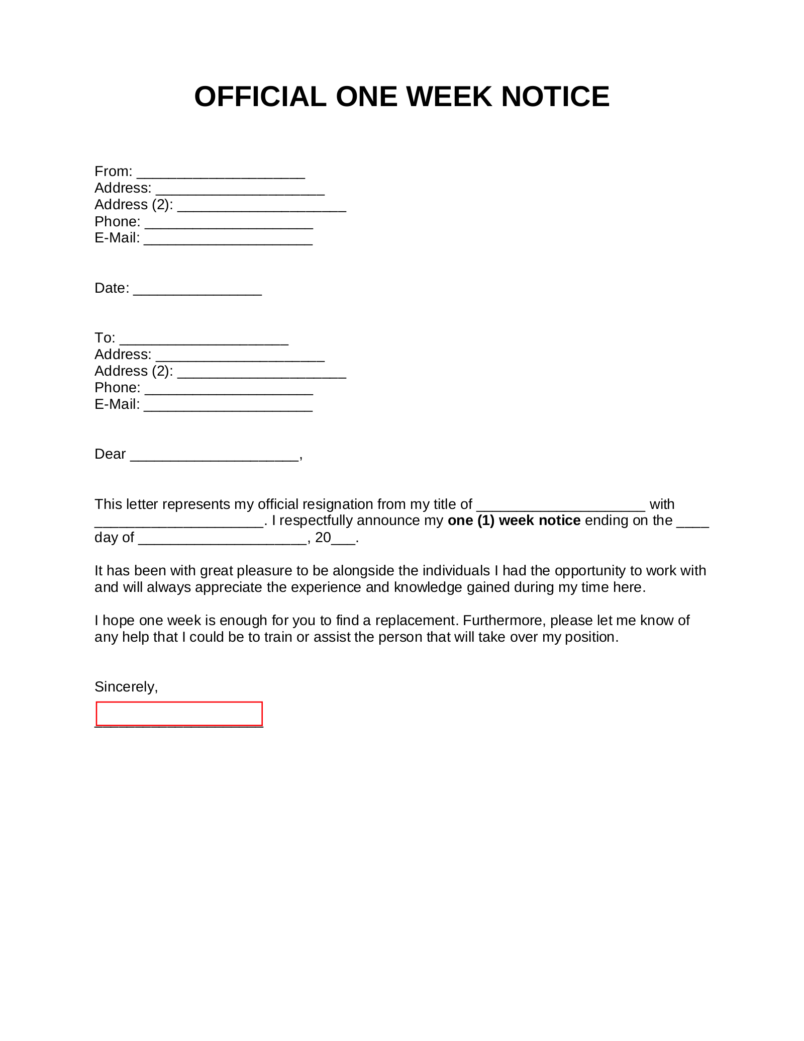Resignation Letter Template without Notice