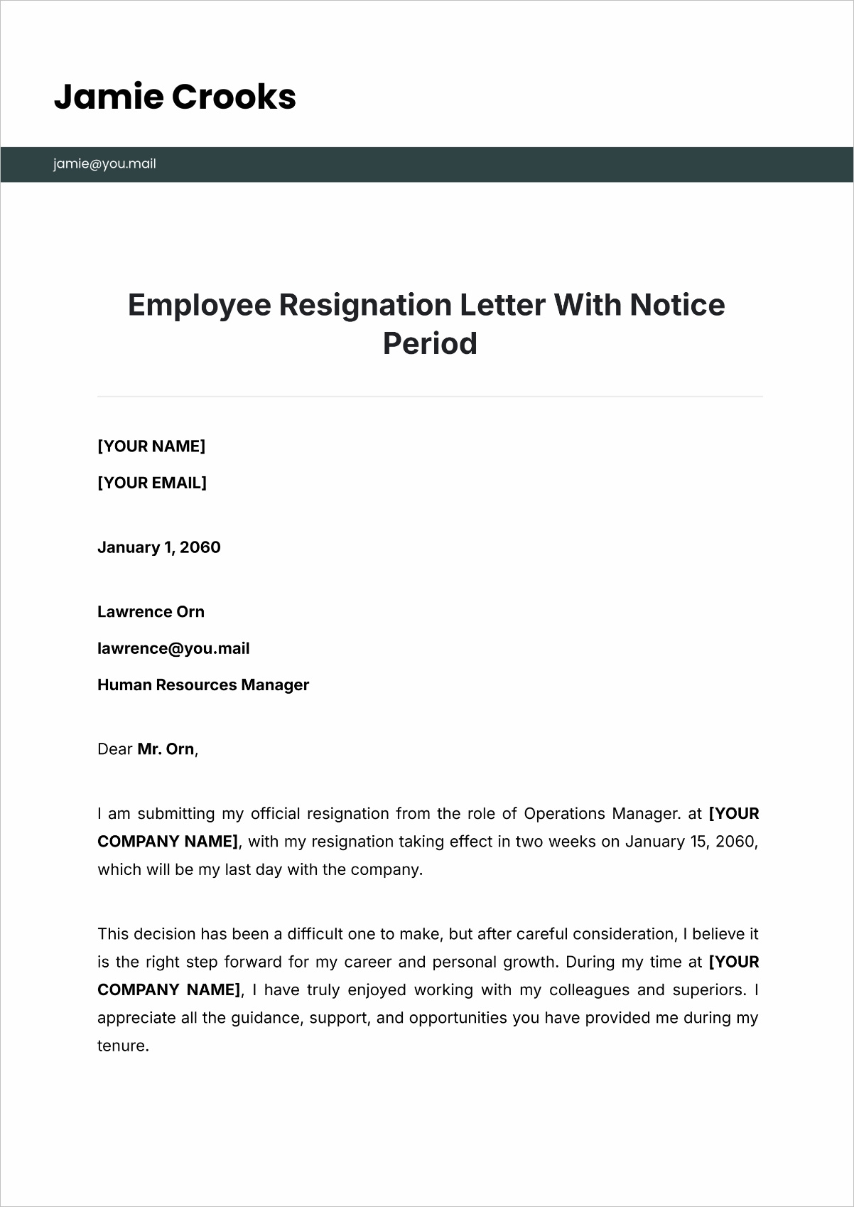 Resignation Letter With Notice Sample Resignation Letter With Notice Sample