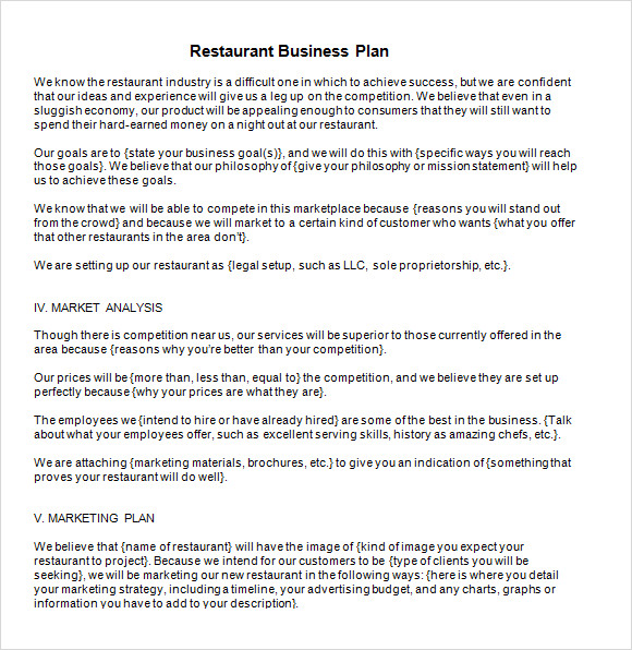 Restaurant Business Plan Template Restaurant Business Plan Template