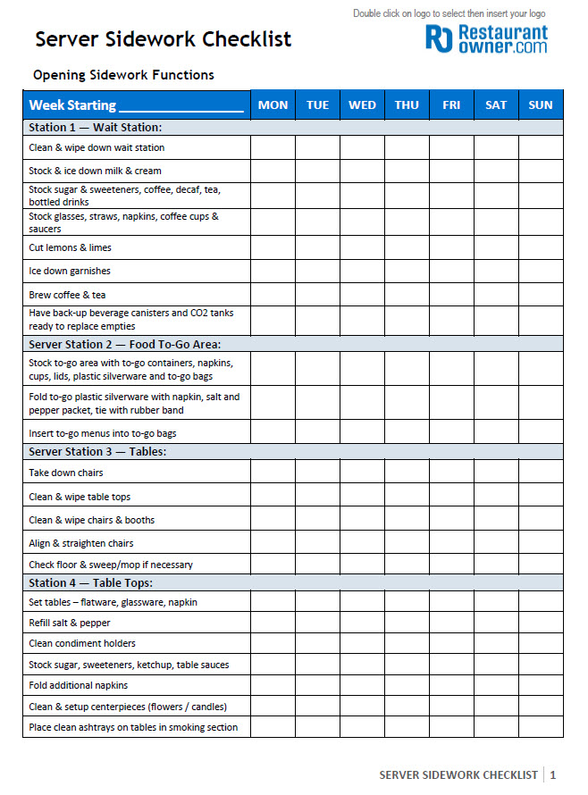 Restaurant Closing Checklist Template