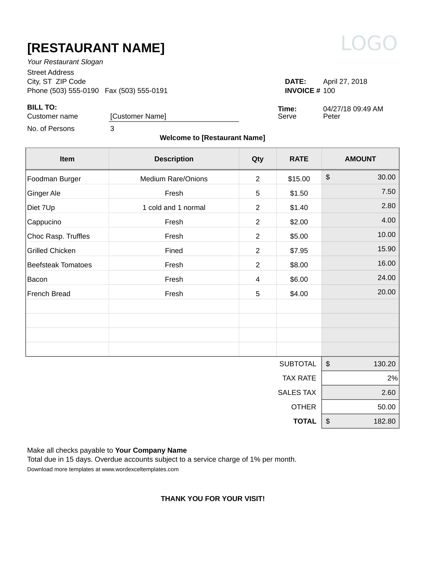 Restaurant Receipt Template Example Restaurant Receipt Template Example