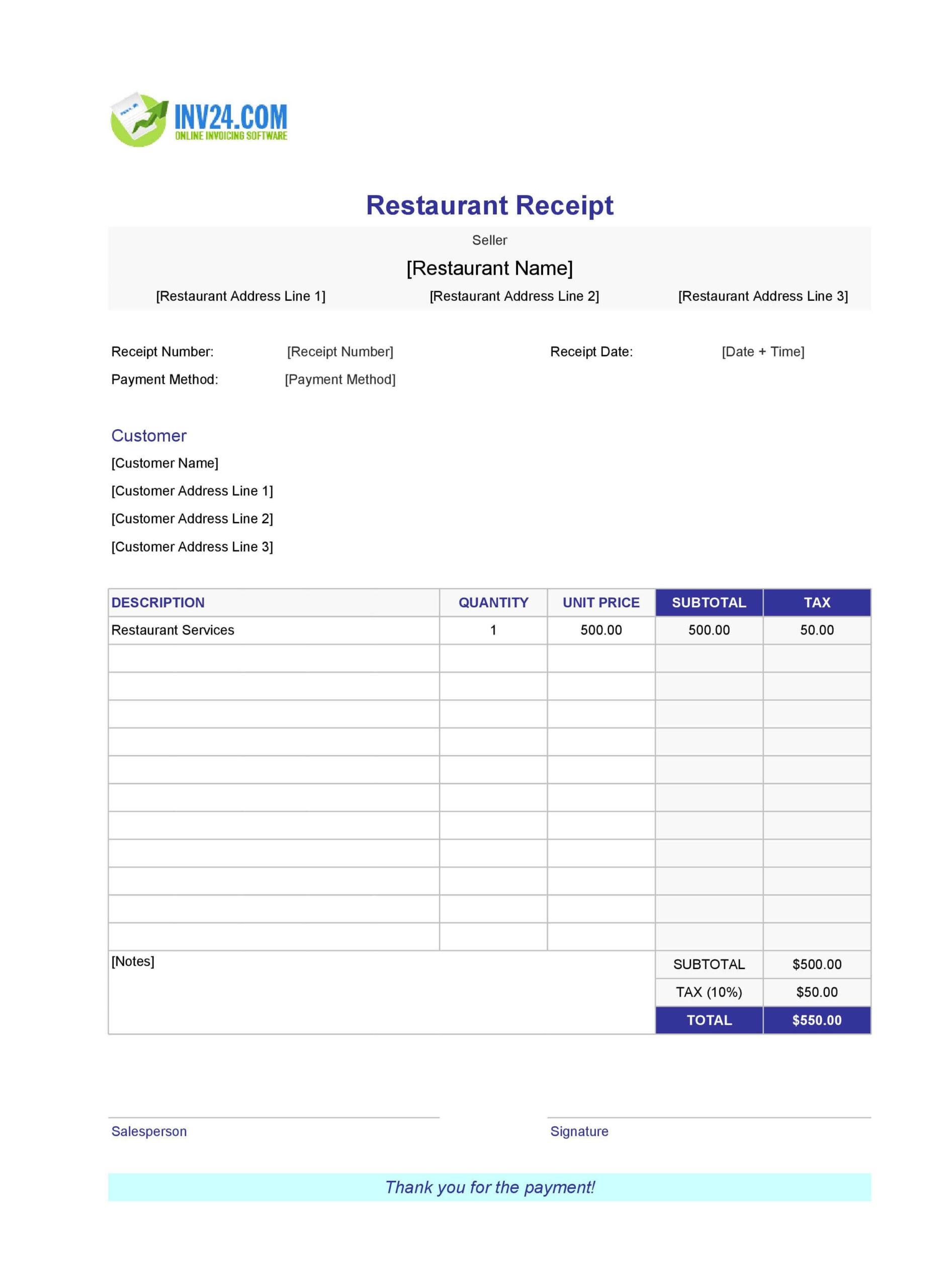 Restaurant Receipt Template Sample Restaurant Receipt Template Sample