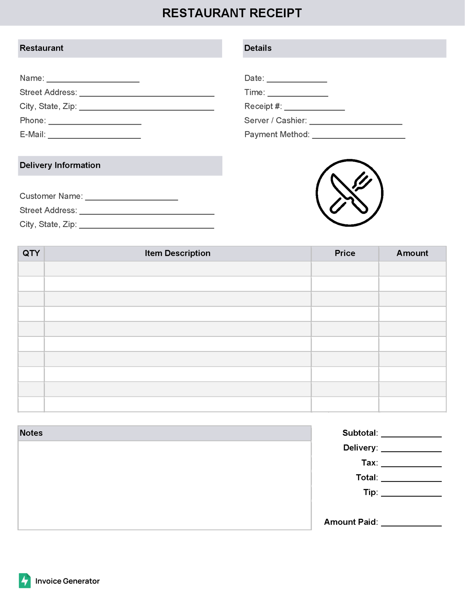 Restaurant Receipt Template Restaurant Receipt Template