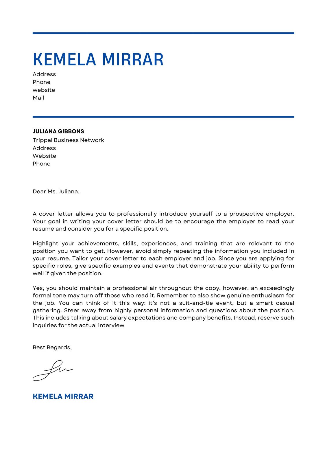 Resume Cover Letter Template