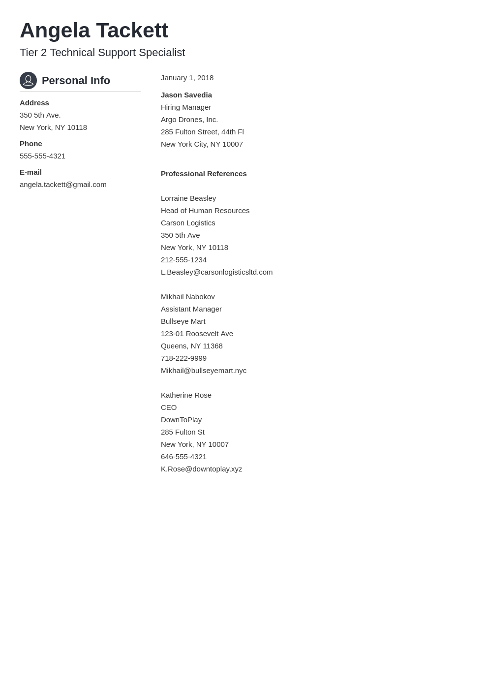 Resume References Template