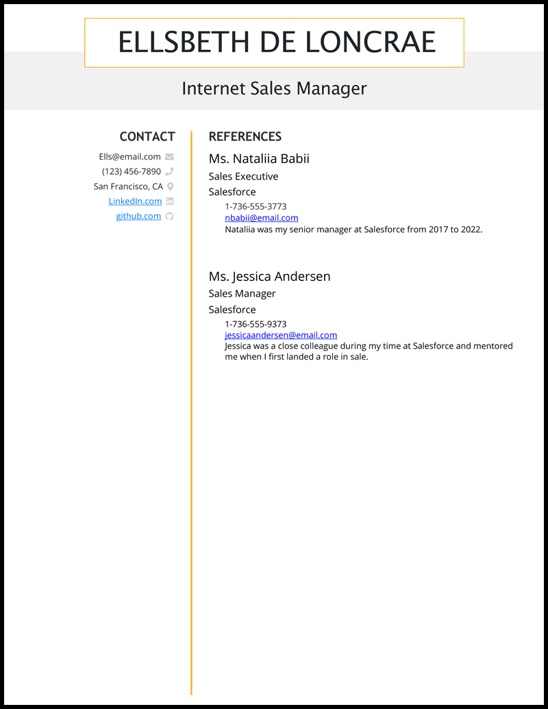 Resume References Template