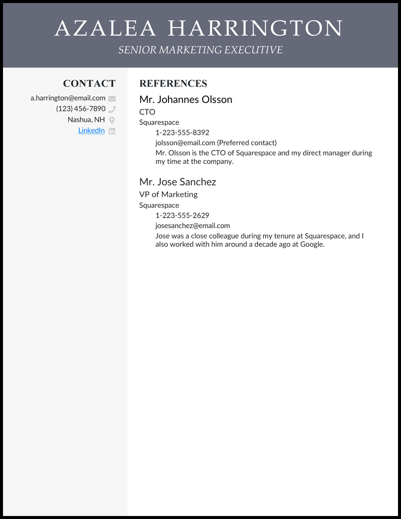 Resume References Template